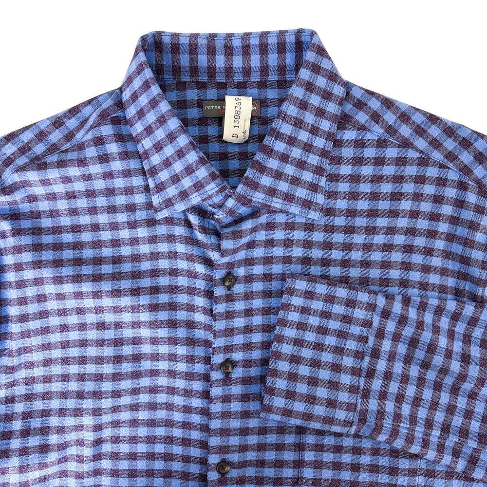 Peter Millar Crown Sport Flannel Button Up Shirt Blue Purple - XL